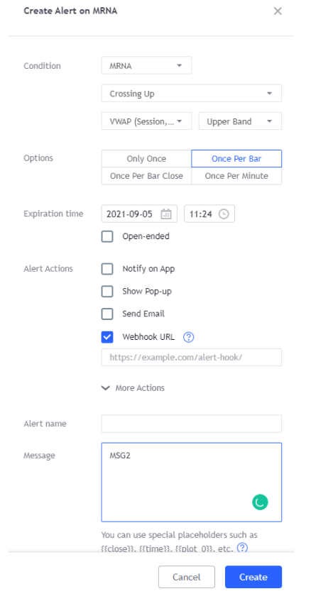Create a tradingview alert on MRNA