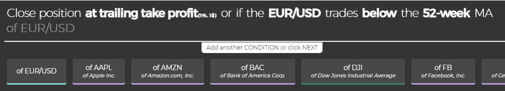 Trailing take profit combined with a MA exit condition