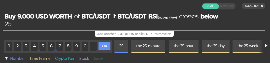 RSI range crypto trading strategy - entry